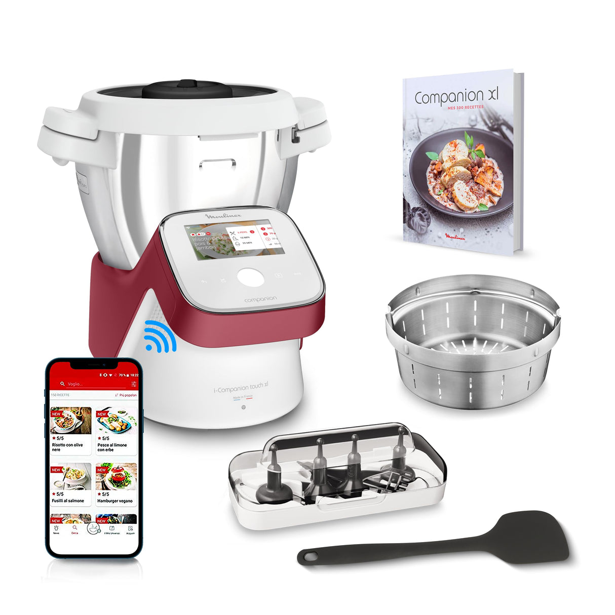 Moulinex I-Companion Touch XL HF9345 Robot de cocina de 3.5 L, acero inoxidable, 14 programas automáticos, wifi, pantalla táctil, 6 accesorios incluidos, apto lavavajillas, app libro recetas