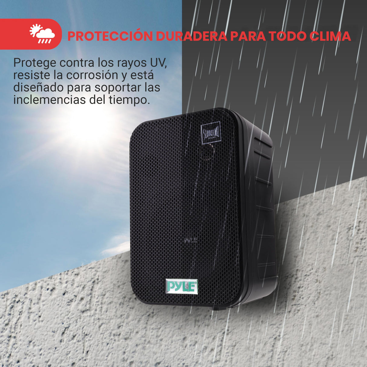 Pyle sistema de altavoces, Pared, Techo, Inalambrico, Impermeable, Waterproof, Exteriores, Interiores, Par de 3.5” de 3 vias, Activo, Pasivo. Color negro
