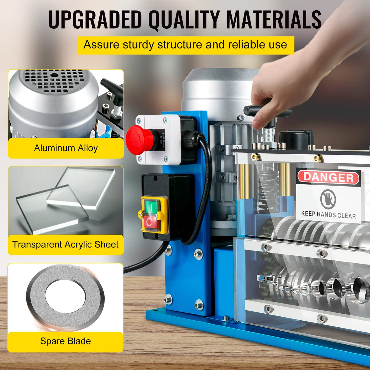 VEVOR Máquina pelacables eléctrica, SMS-038 Potencia 370 W 220 V 50 Hz Peso 25 kg Herramienta pelacables Azul Material Aluminio, Acrílico, Alambre de Cobre para gestionar simultáneamente diferentes