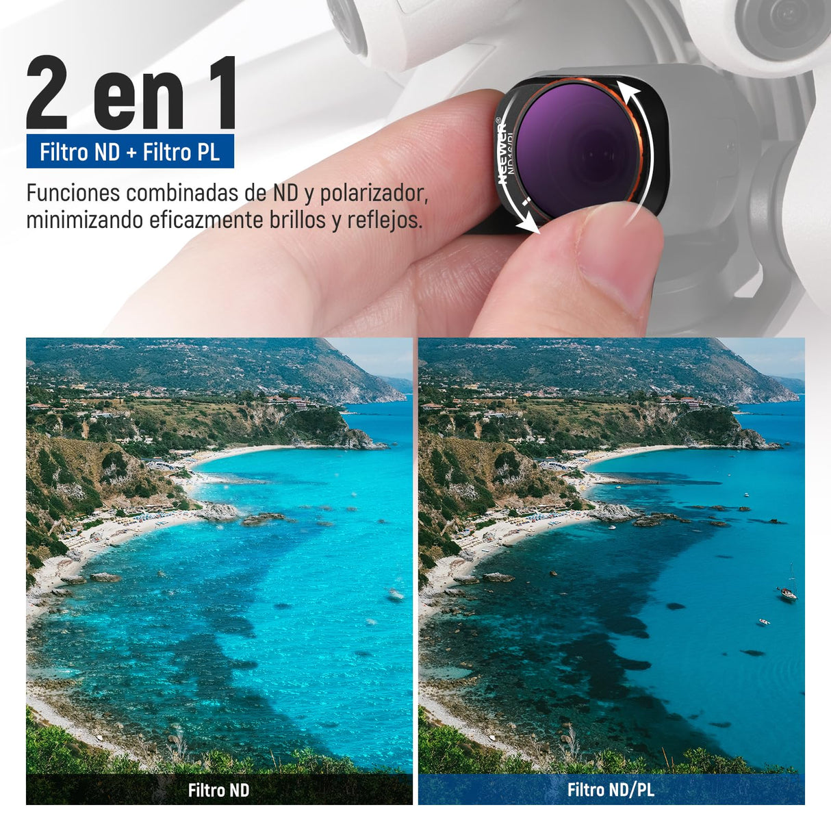NEEWER Juego de filtros compatibles con dji Mini 4 Pro, 14 Unidades, Filtro ND polarizado, ND8 ND16 ND32 ND64 ND128 ND256 ND1000 ND8/PL ND16/PL ND32/PL ND64/PL Black Diffusion 1/4 Inch quinamento