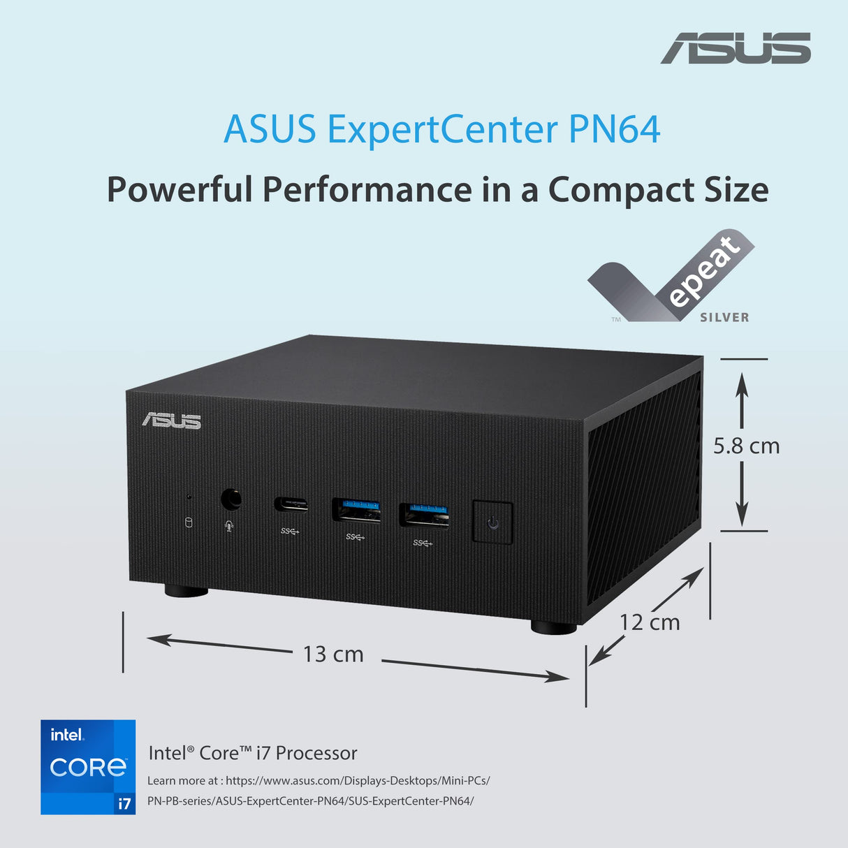 ASUS ExpertCenter PN64-S3032MD - Mini PC (procesador Intel Core i3-1220P, gráficos Intel UHD, 8 GB DDR5 RAM, 256 GB M.2 NVMe PCIe 4.0 SSD, WiFi 6E), 90MS02G1-M00100