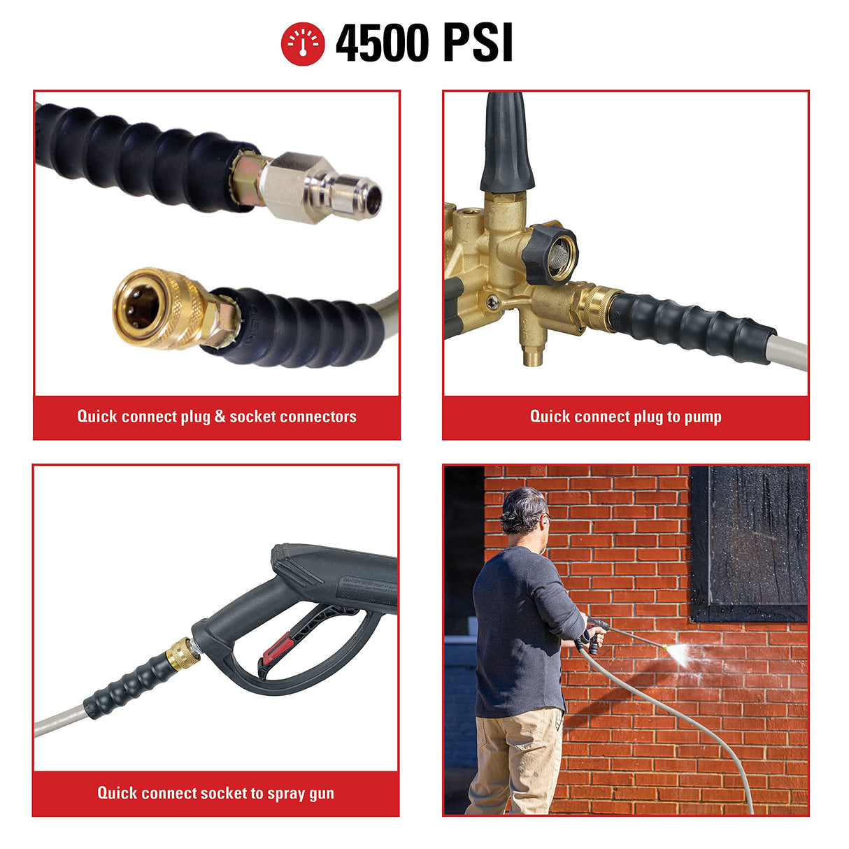 Simpson 41096 4500 PSI - Manguera de repuesto para agua fría y caliente para lavadoras a presión de gas, 3/8 pulgadas por 100 pies