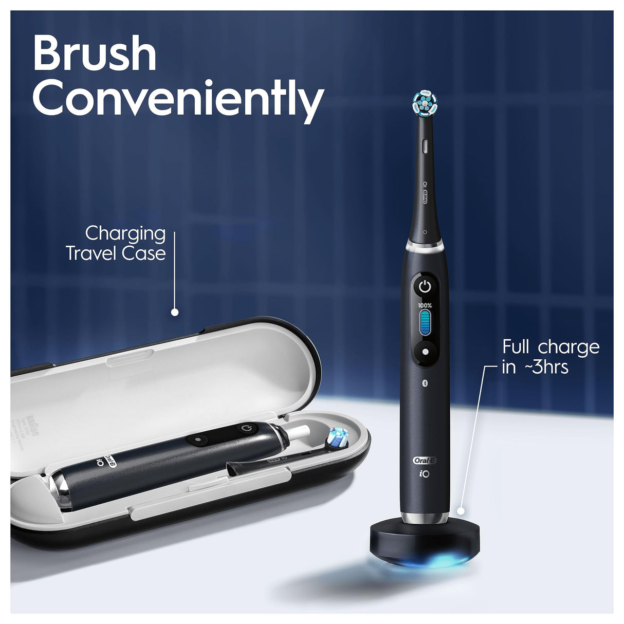 Oral-B iO9 Cepillo de dientes eléctrico, regalos para mujeres/hombres, mango conectado a la aplicación, 3 cabezales de cepillo de dientes, estuche de viaje de carga y soporte para cabezal de cepillo