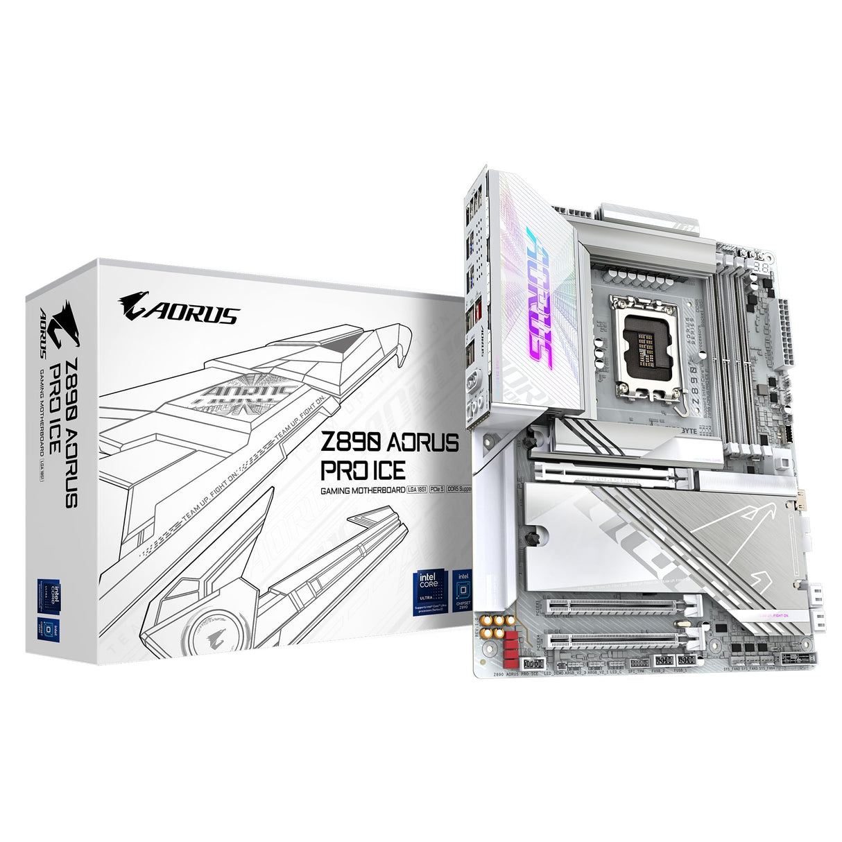 GIGABYTE Placa Base Z890 AORUS Pro Ice - Compatible con procesadores Intel Core Ultra (Serie 2), 16+1+2 Fases VRM, hasta 9500MHz DDR5 (OC), 1xPCIe 5.0 + 4xPCIe 4.0, Wi-Fi 7, LAN 5GbE, Thunderbolt 4