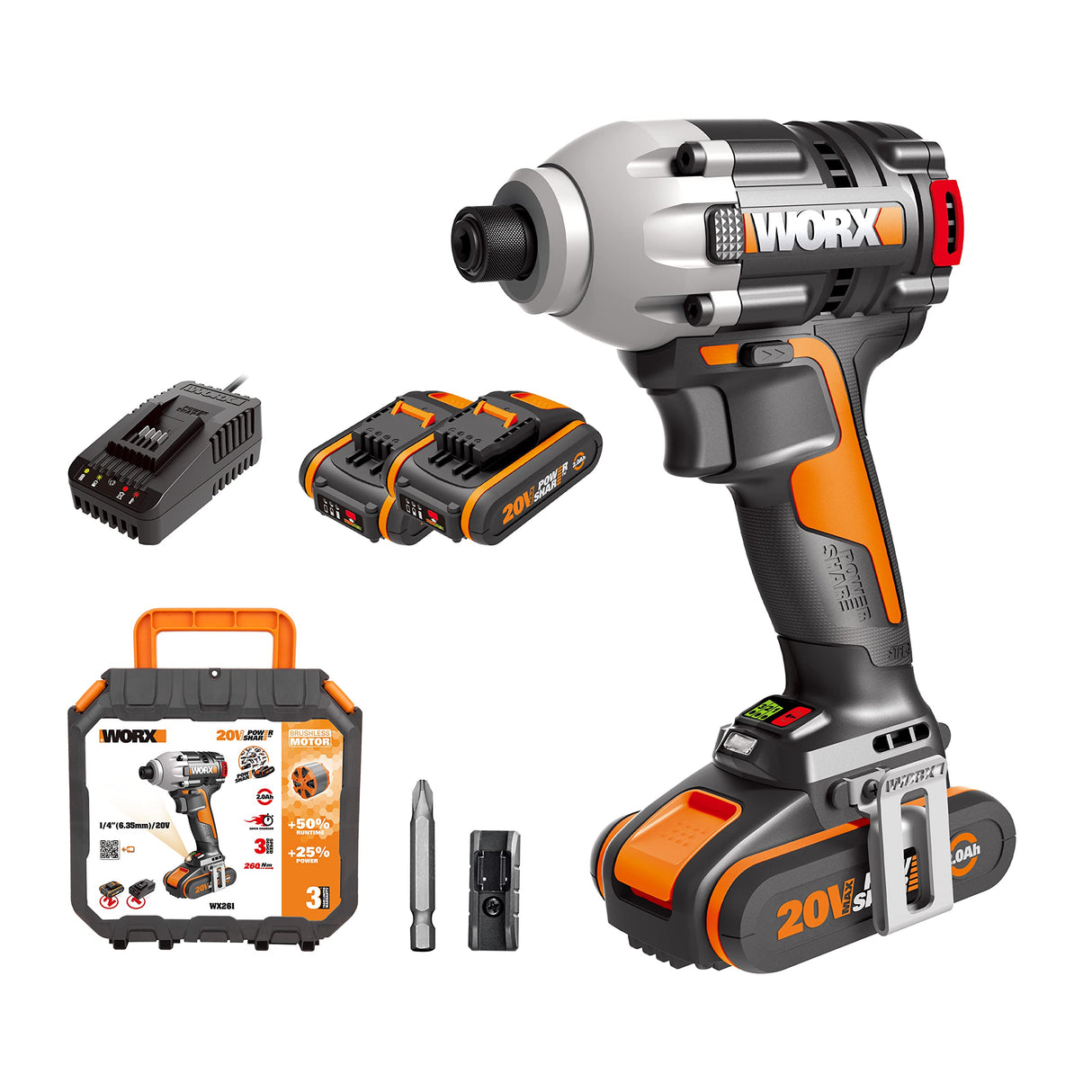 WORX WX261 Atornillador Impacto Brushless 20V 2Ah 2bat