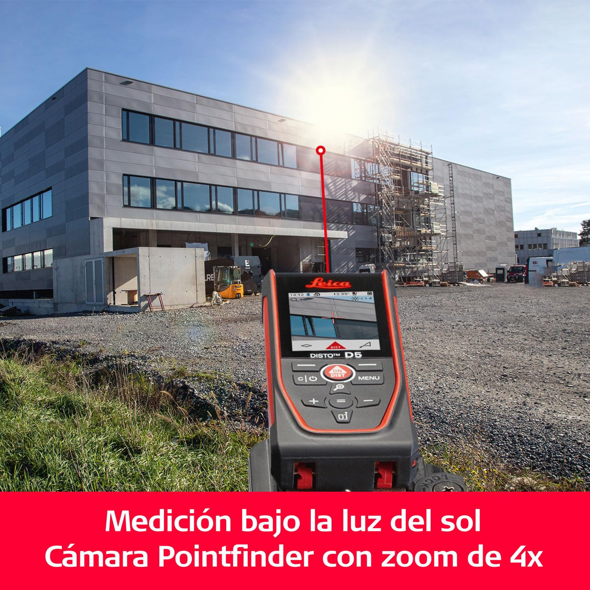 Leica Disto D5 Medidor Láser de Distancia Profesional con Bluetooth (App), Puntero Digital (Interior y Exterior) y Sensor de Inclinación para Seguimiento de Alturas, Medición de Perfiles y Ángulos