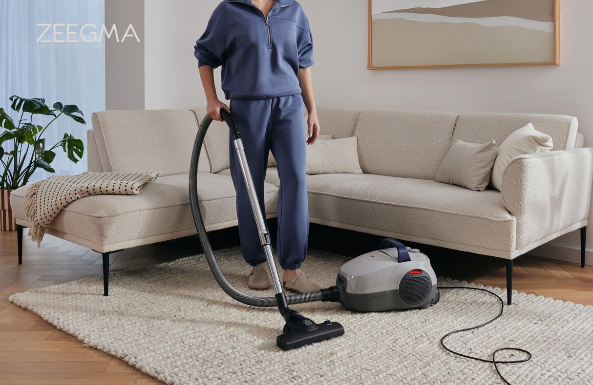 ZEEGMA ZONDER VERRE Klassik Aspiradora con Bolsa 2 Filtros Higiénicos para Alérgicos Gran Potencia de Succión Cepillo para Parquet 800 W, Cable 12 M, Funcionamiento Silencioso Cartuchos Aromáticos