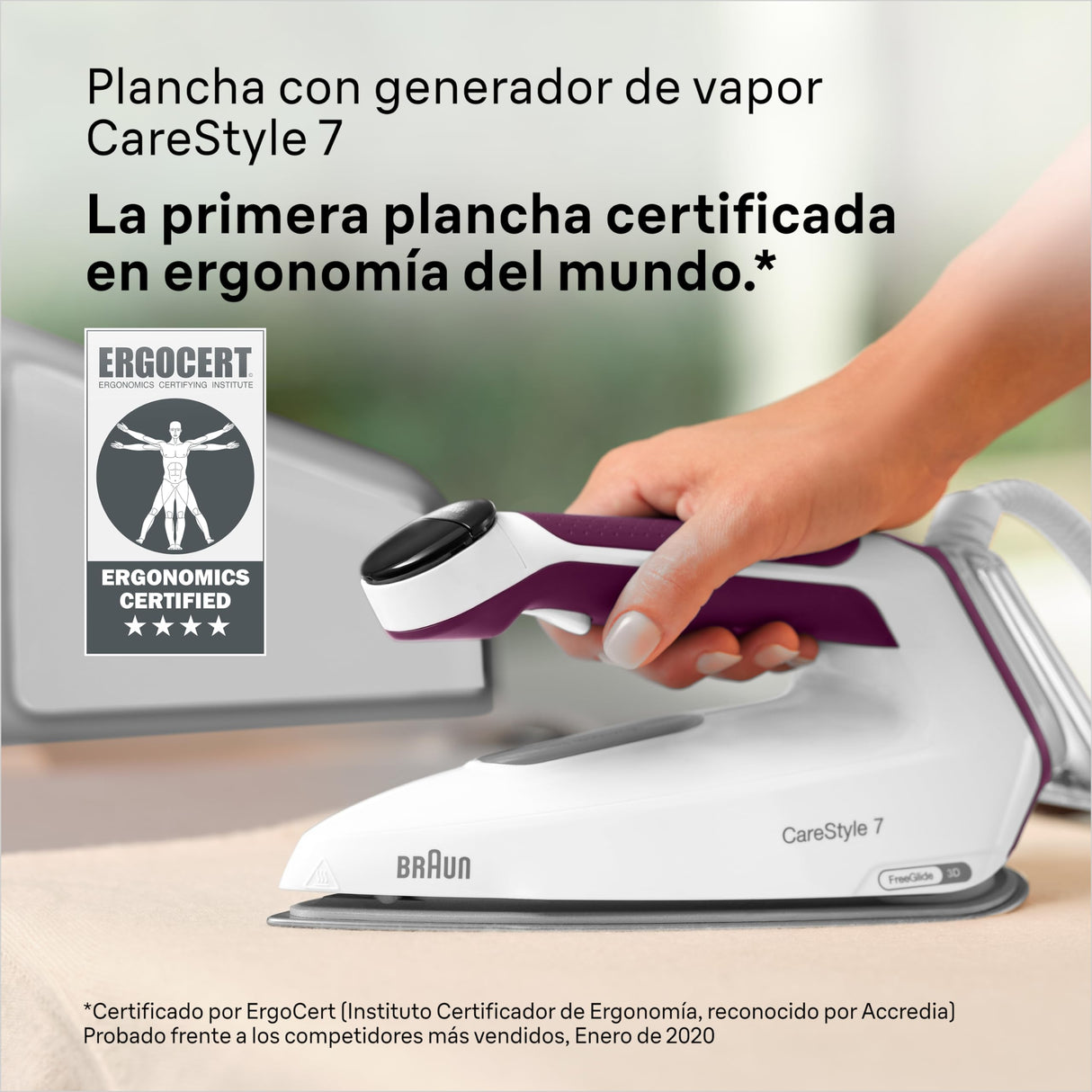 Braun CareStyle 7 IS7266VI, Plancha con Generador de Vapor Profesional, FreeGlide 3D, iMode e iCare, Planchado Vertical, Ultimate FastClean, Apagado Automático, Depósito Extraíble 2 L, 2700W, Violeta