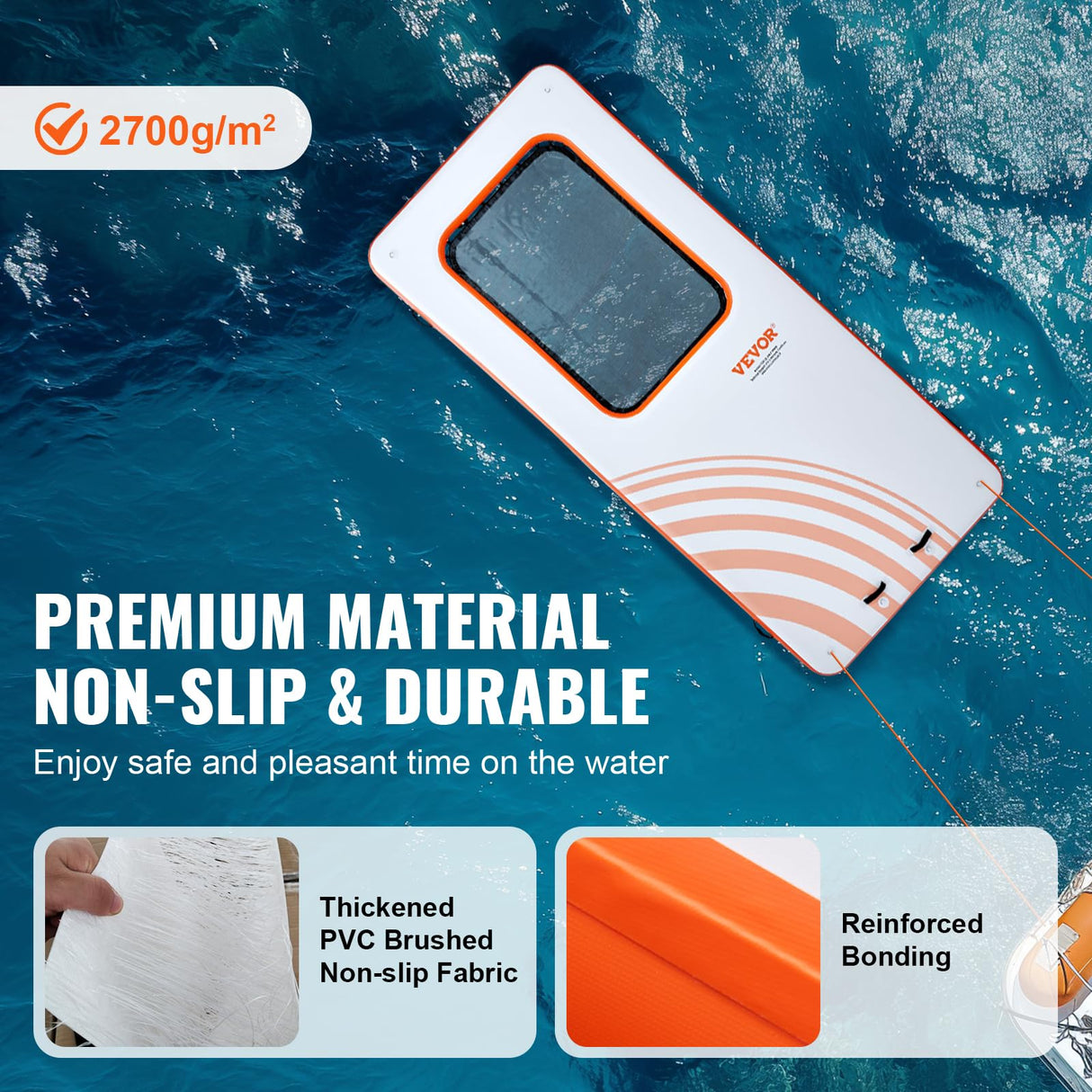 VEVOR Plataforma de Muelle Inflable 4,57 x 1,98 m con Trampolín de Piscina de Malla Central 1,21 x 1,82 m Estera de Agua Antideslizante Bolsa Portátil Escalera Extraíble para Relajarse Piscina Playa