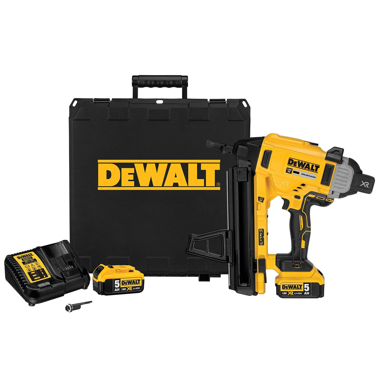 DEWALT DCN890P2-QW - Clavadora de Hormigón sin escobillas XR 18V con 2 baterías Li-Ion 5,0Ah para clavos 15° de 2,6-3,7mm diámetro y 13-57mm largo