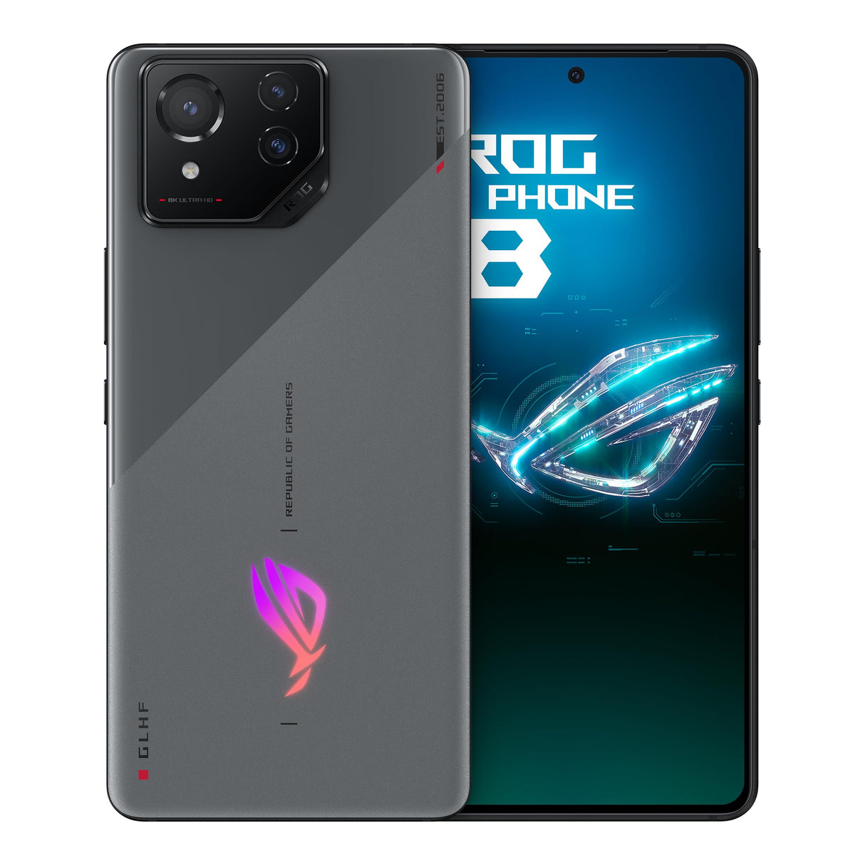 ASUS ROG Phone 8, EU Official, Rebel Grey, 12GB RAM 256GB Memoria, Snapdragon 8 Gen 3, 6.78" AMOLED 165Hz, Cámara de 50MP con Gimbal