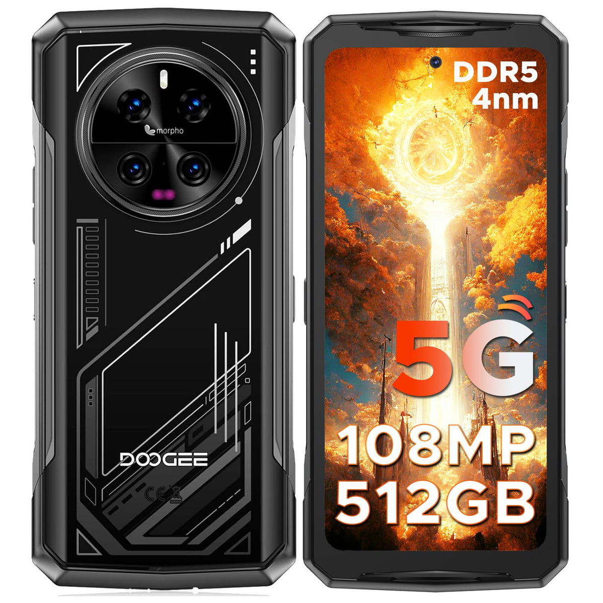 DOOGEE V40 Telefono Movil Irrompible 5G Con AI 32GB+512GB, 6.78"FHD+120Hz, 4nm Dimensity 7300 Movil Indestructible Android 14 Cámara 108MP+Visión Nocturna 8680mAh Smartphone IP68IP69K/NFC/WiFi6/Huella