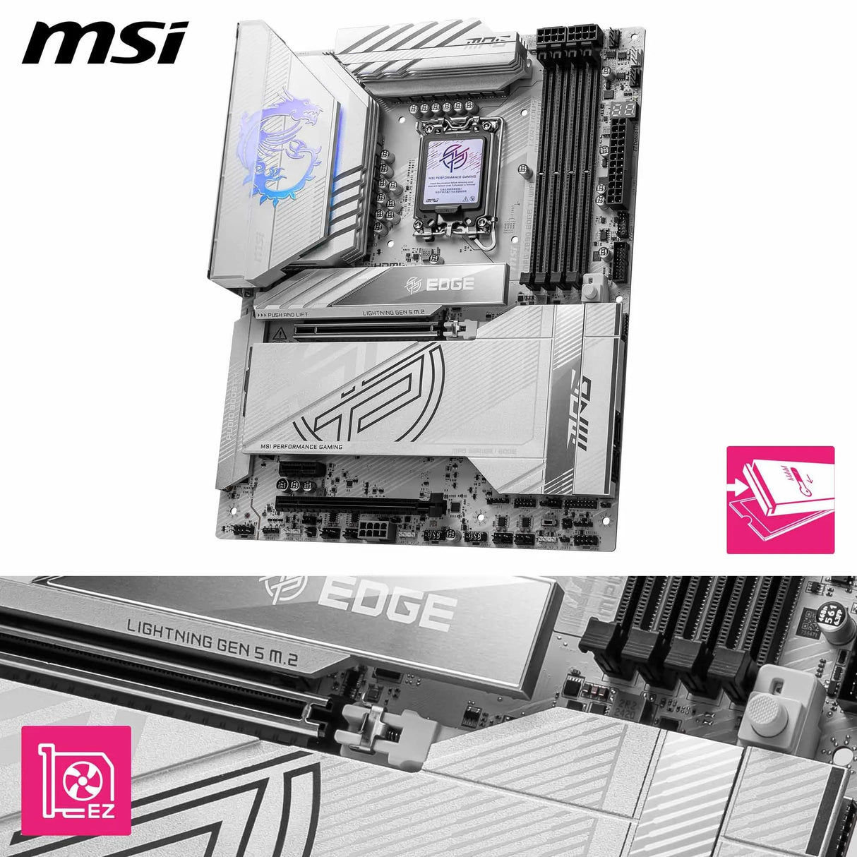 MSI MPG Z890 Edge TI WiFi, ATX - para procesadores Intel Core Ultra (Serie 2), LGA 1851 - VRM SPS 90A, Memoria DDR5 (9200+MT/s OC), PCIe 5.0 y 4.0 x16, M.2 Gen5, Wi -Fi7, LAN 5G