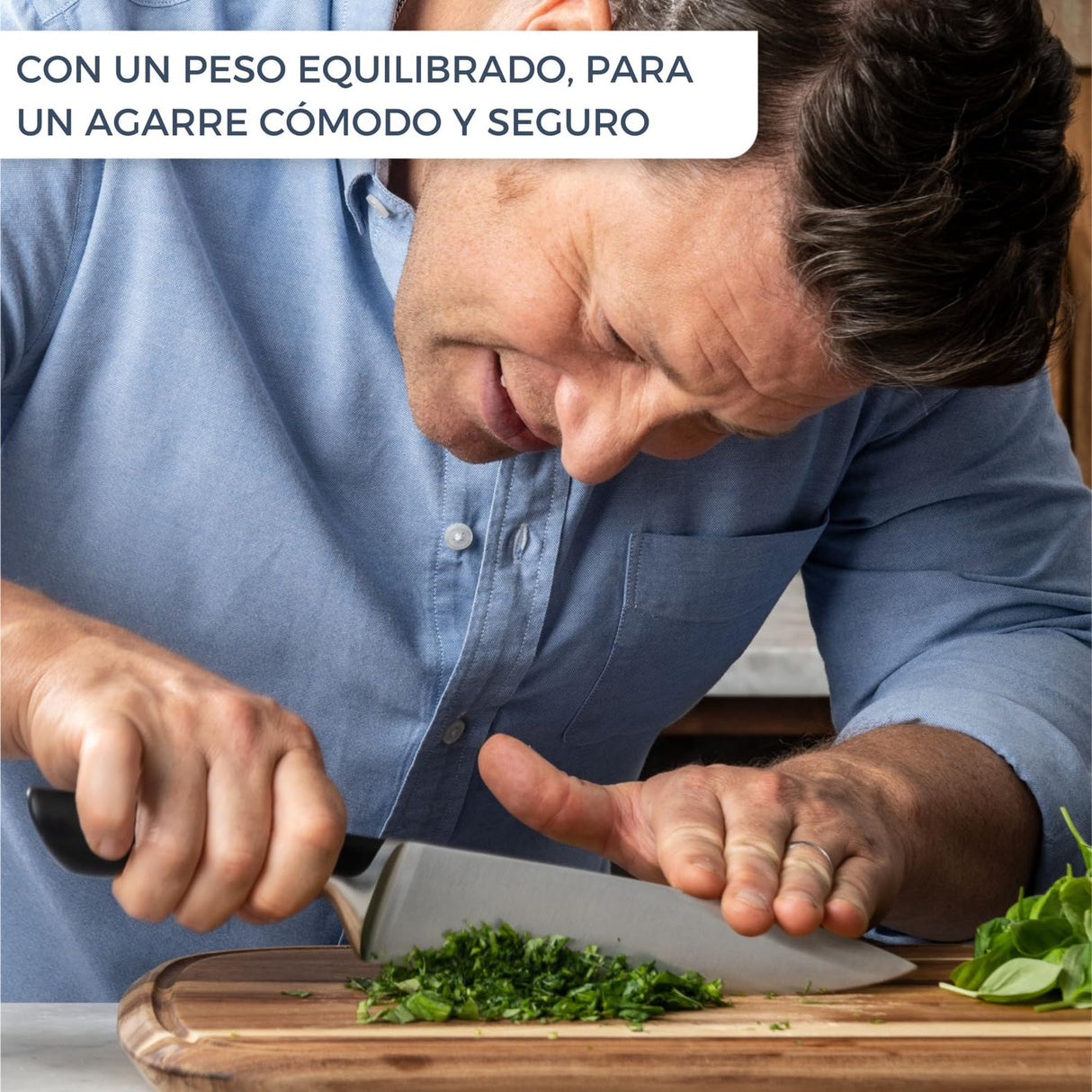Tefal Jamie Oliver – Bloque de 5 Cuchillos: Chef 20 cm, Santoku 16,5 cm, Pan 20 cm, Universal 12 cm, Pelador 9 cm | Acero Inoxidable, Endurecidos con Hielo -120°C, Preciso, Mango Robusto, Duradero