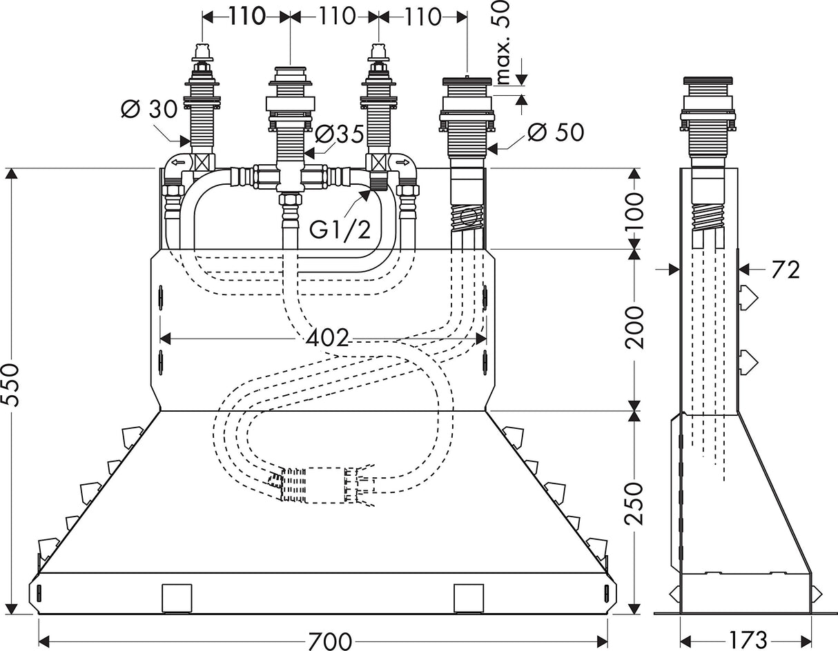 Hansgrohe 13444180 cuerpo base para grifería de 4 agujeros para borde de bañera