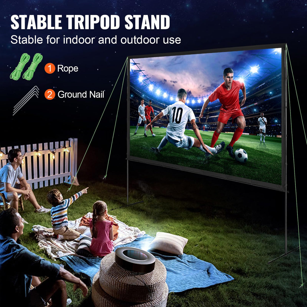 VEVOR Pantalla de Proyector de Pie 120" 16:9 HD Pantalla de Proyección Portátil de Doble Cara Antiarrugas Amplio Ángulo de Visión con Bolsa de Almacenamiento para Proyector de Vídeo de Cine en Casa