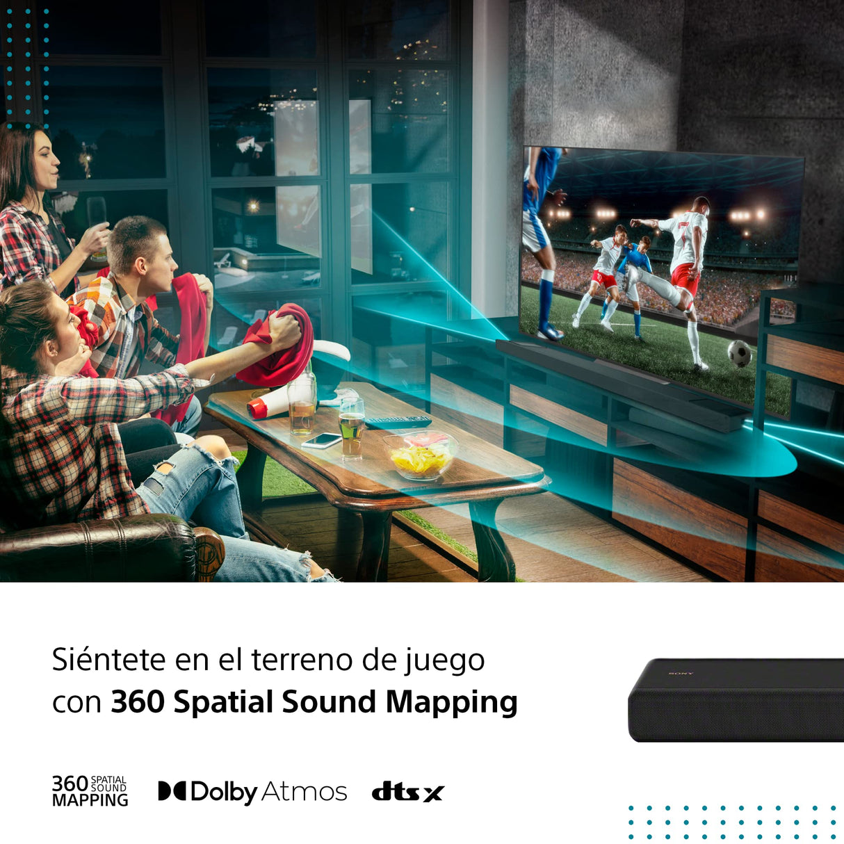 Sony HT-A3000 Barra de Sonido, Dolby Atmos de 3.1 Canales, con subwoofer Integrado, DTS:X, 360 Spatial Sound Mapping, Funciona con Alexa y Google Assistant Negro