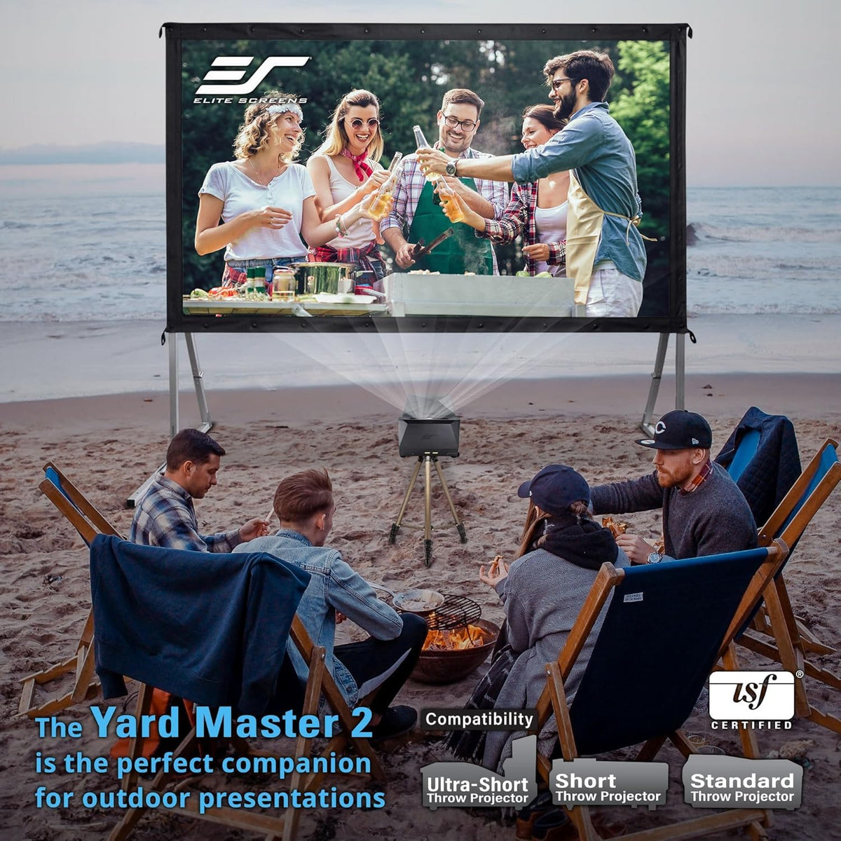Elite Screens Pantalla de proyector de 120 Pulgadas, Pantallas de Cine para Interiores y Exteriores, Soporte de proyección Plegable portátil Independiente 16:9, Cine en casa, OMS120H2