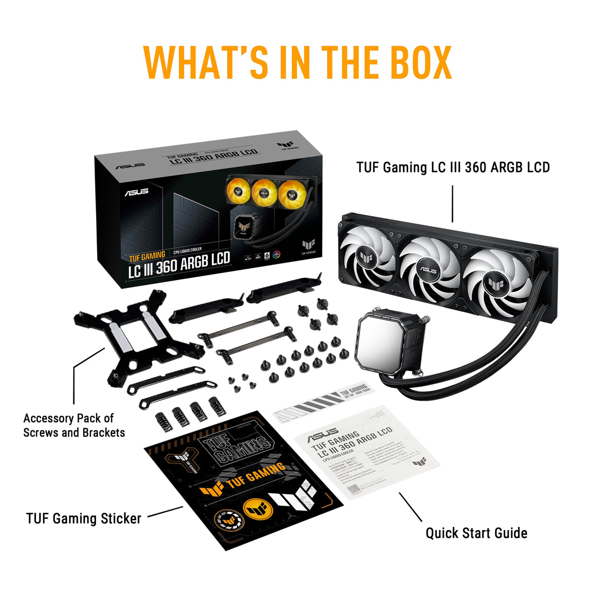 ASUS TUF Gaming LC III 360 ARGB LCD, dispositivo de refrigeración líquida todo en uno, tres ventiladores ARGB preinstalados, pantalla IPS LCD de 2,8, tubos de 400 mm, negro