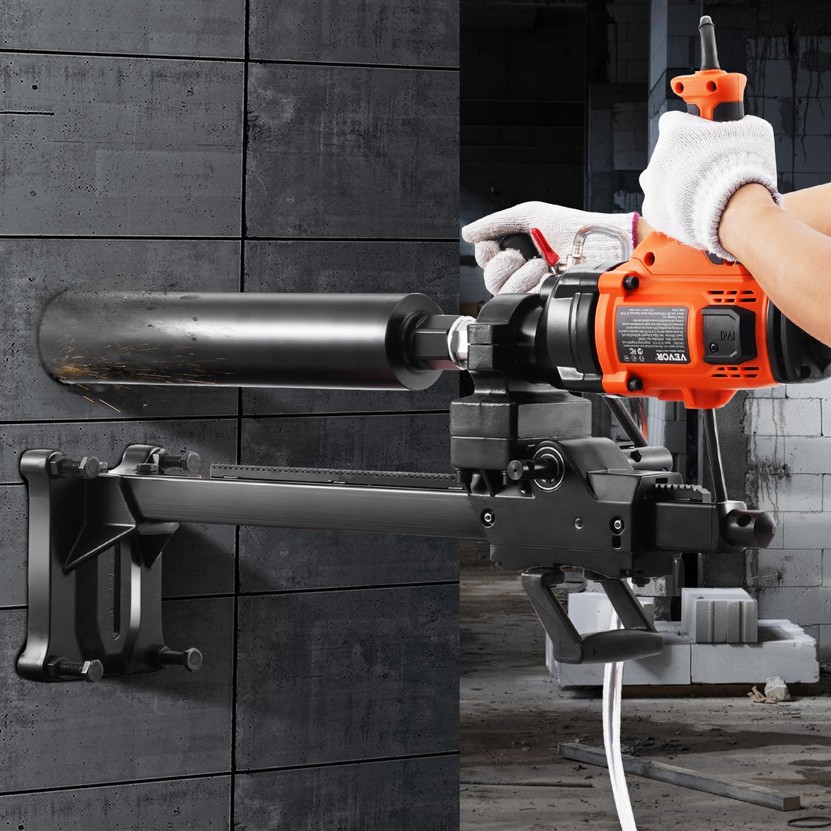 VEVOR Taladro de núcleo Portátil de 20-160 mm de Diámetro de Perforación con Soporte y Broca de Núcleo, Taladro de Núcleo de Hormigón de 2000 W, Uso Húmedo y Seco para Hormigón, Ladrillo, Mármol