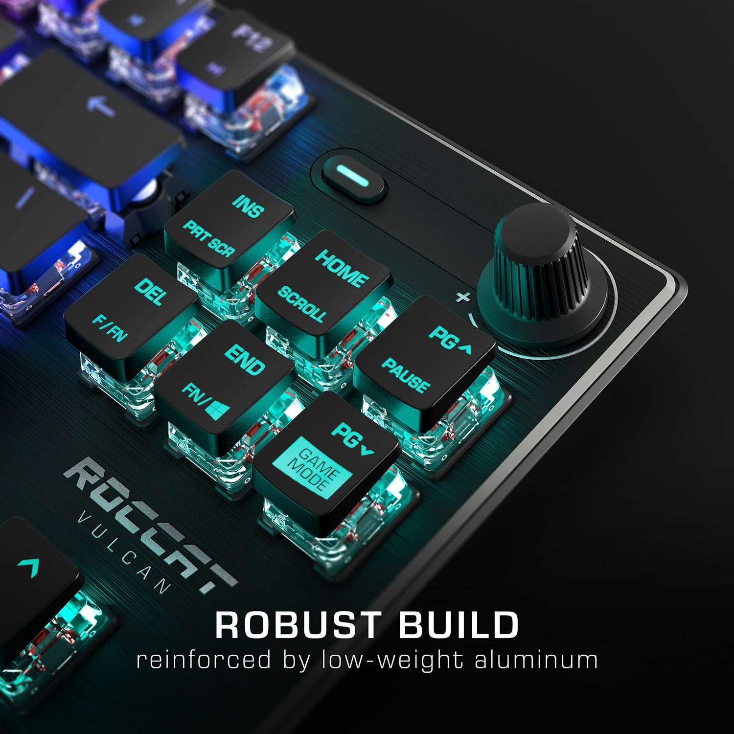 Roccat Vulcan TKL,Teclado lineal para juegos de PC, interruptor mecánico Titan con iluminación AIMO RGB por tecla, sin tenkeyless, diseño compacto, cable USB-C desmontable, color negro