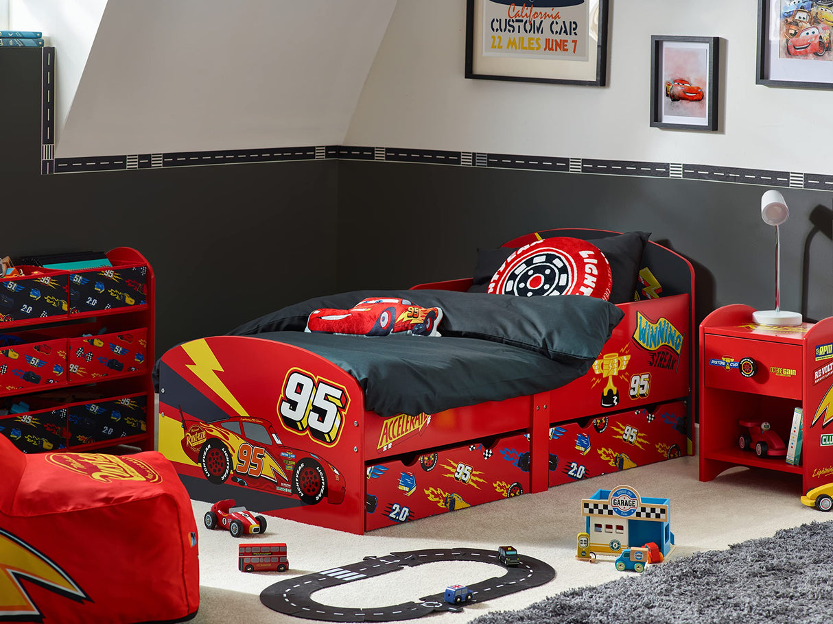 Disney Lightning McQueen Toddler Cama con almacenaje, Engineered Wood, Red, Small