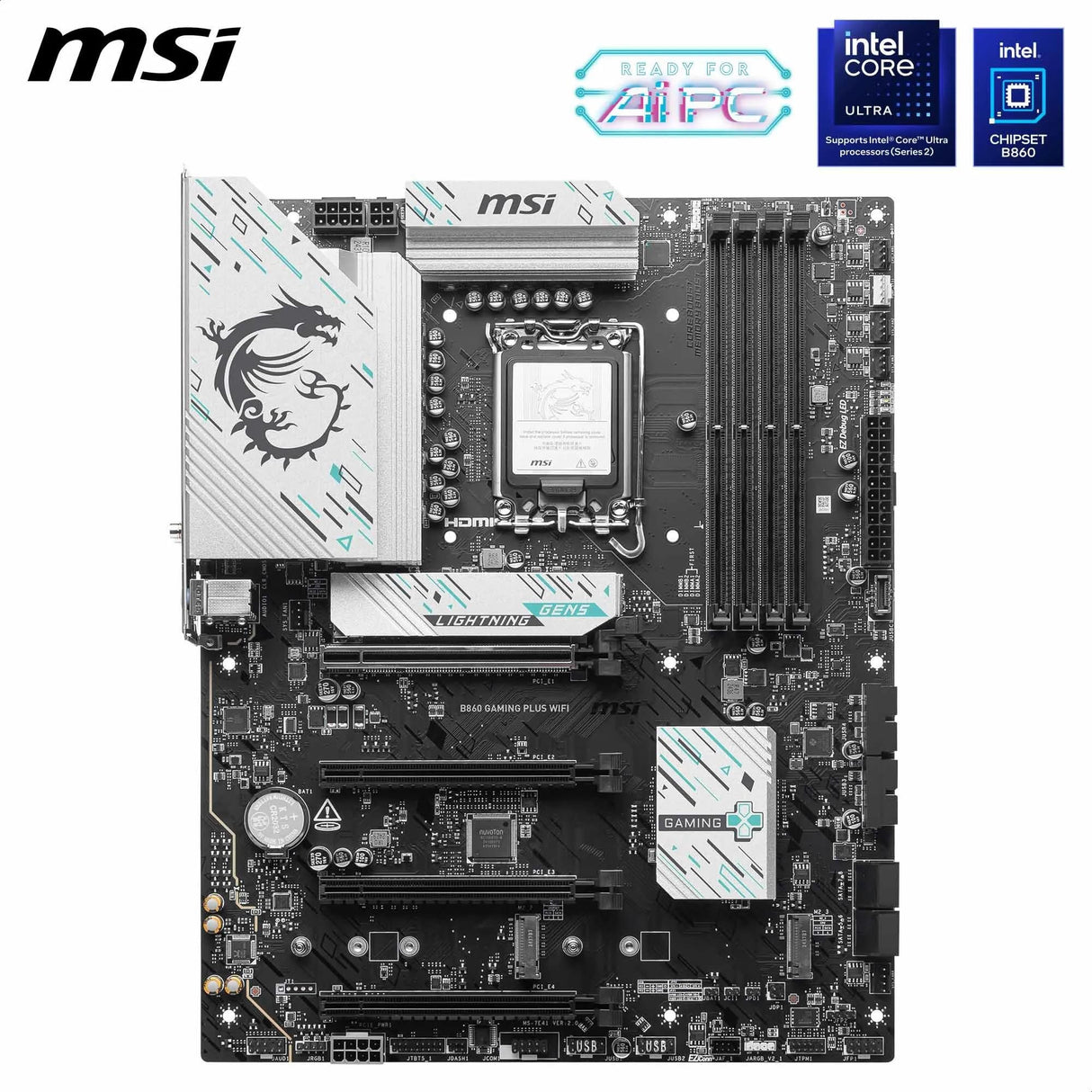 MSI B860 GAMING PLUS WIFI Placa base, ATX - Compatible con procesador Intel Core Ultra (Serie 2), LGA 1851 - DDR5 Memory Boost 8800+ MT/s (OC), PCIe 5.0 x16 x16, M.2 Gen5, Intel Killer 5G LAN, Wi-Fi7