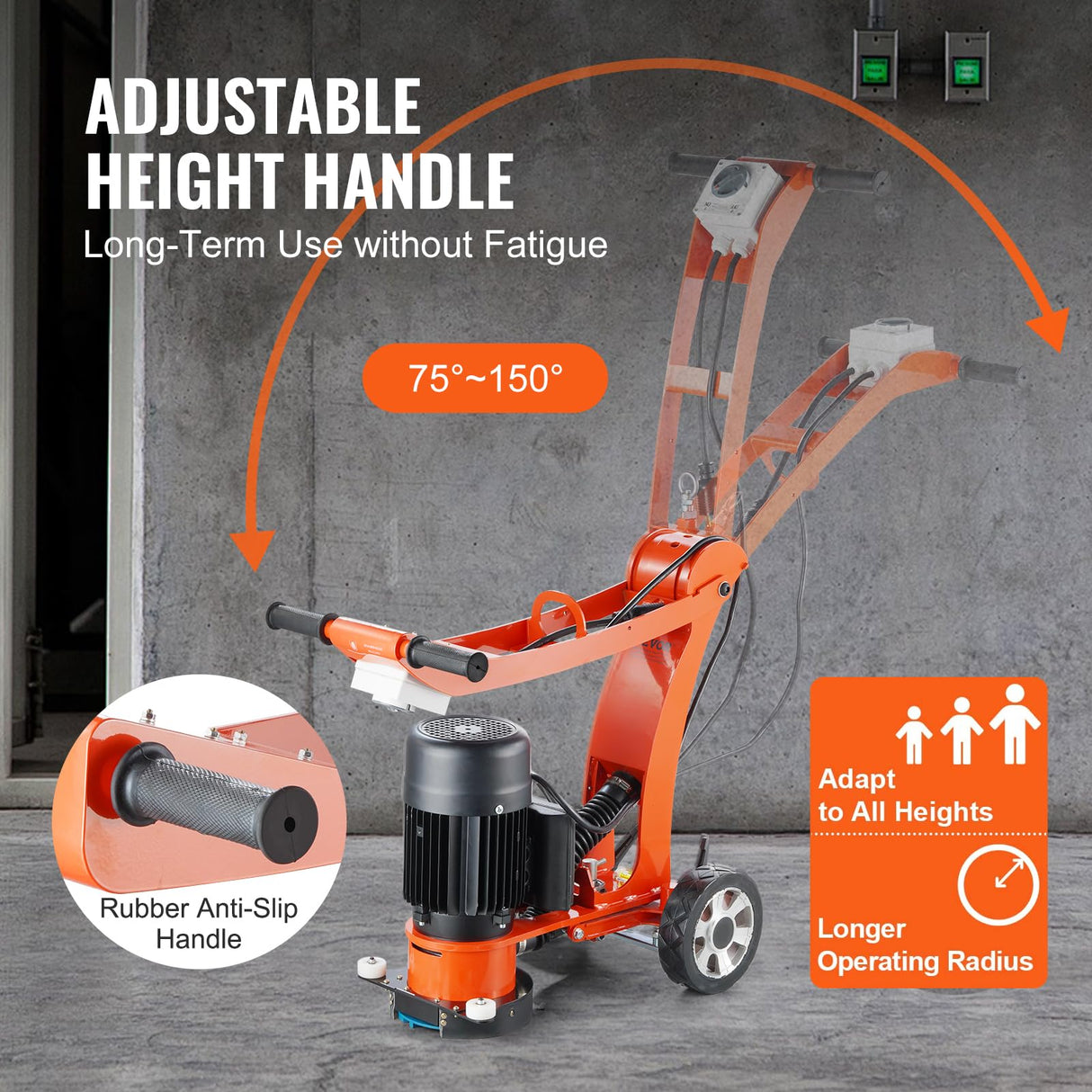 VEVOR Amoladora Eléctrica para Pisos de Concreto 1500W Reparadora de Concreto con Disco de Lijado para Pisos 180 mm 1400 RPM Motor sin Escobillas Amoladora de Superficies para Granito, Mármol, Piedras