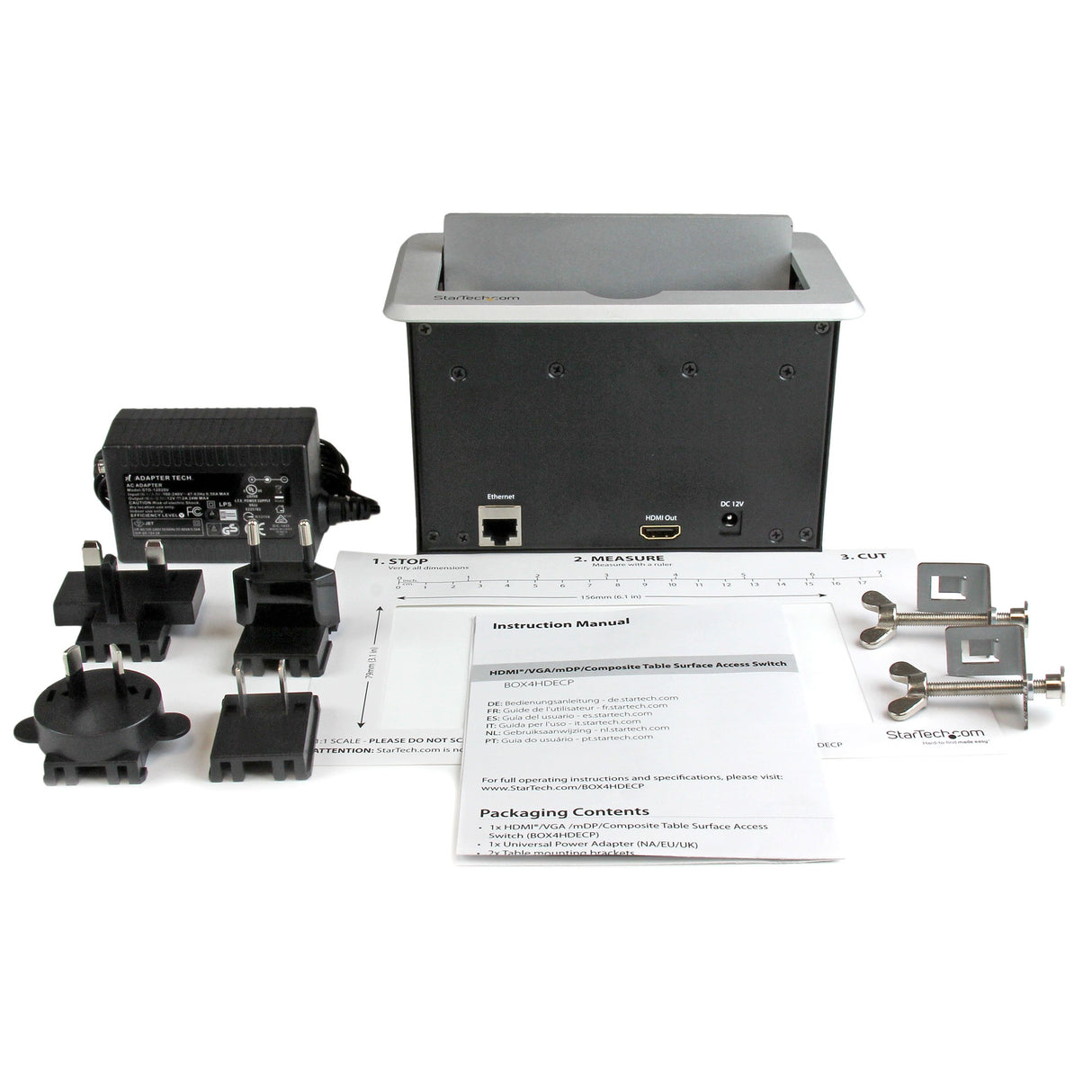 StarTech.com BOX4HDECP - Módulo de Conexiones con Salida HDMI VGA y Mini DisplayPort con Puerto de Carga USB