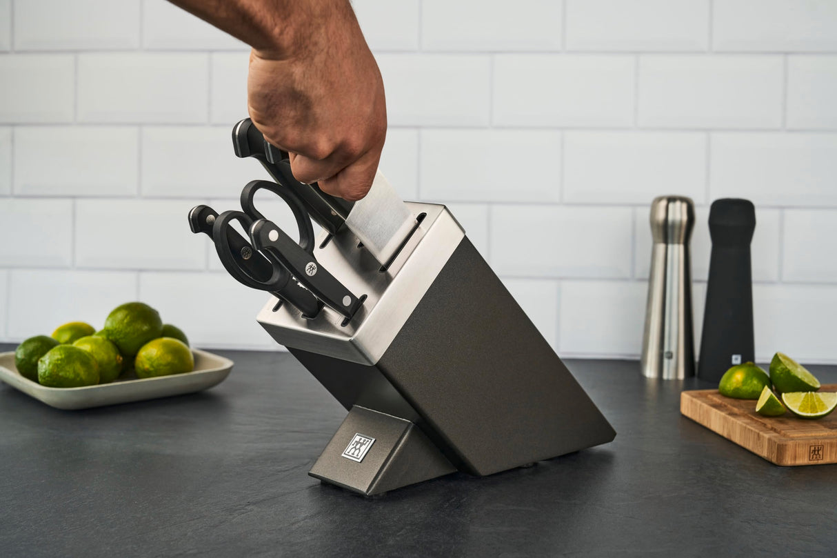 ZWILLING Gourmet - Bloque de cuchillos autoafilables (7 piezas, acero inoxidable y mango de plástico), color gris