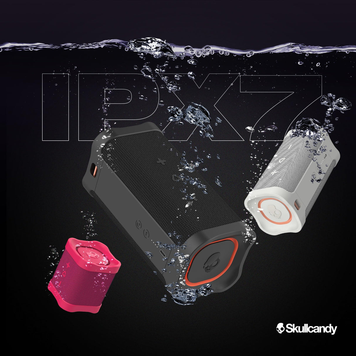 Skullcandy Terrain Altavoz Portátil Inalámbrico con Bluetooth, Impermeabilidad IPX7, 14 Horas de Batería, True Wireless Stereo y Correa Integrada para Viajes y Uso en Exteriores - Hueso/Naranja