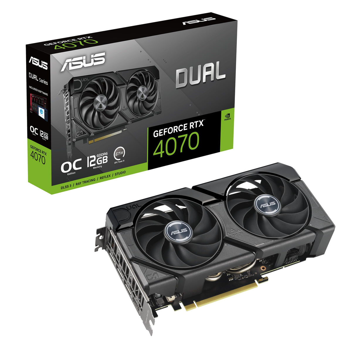 ASUS Dual GeForce RTX 4070 EVO OC Edition 12GB GDDR6 - Tarjeta gráfica para Videojuegos (Nvidia GeForce RTX4070 DLSS 3, 475 AI Tops, PCIe 4.0, 1 x HDMI 2.1a, 3X DisplayPort 1.4a,
