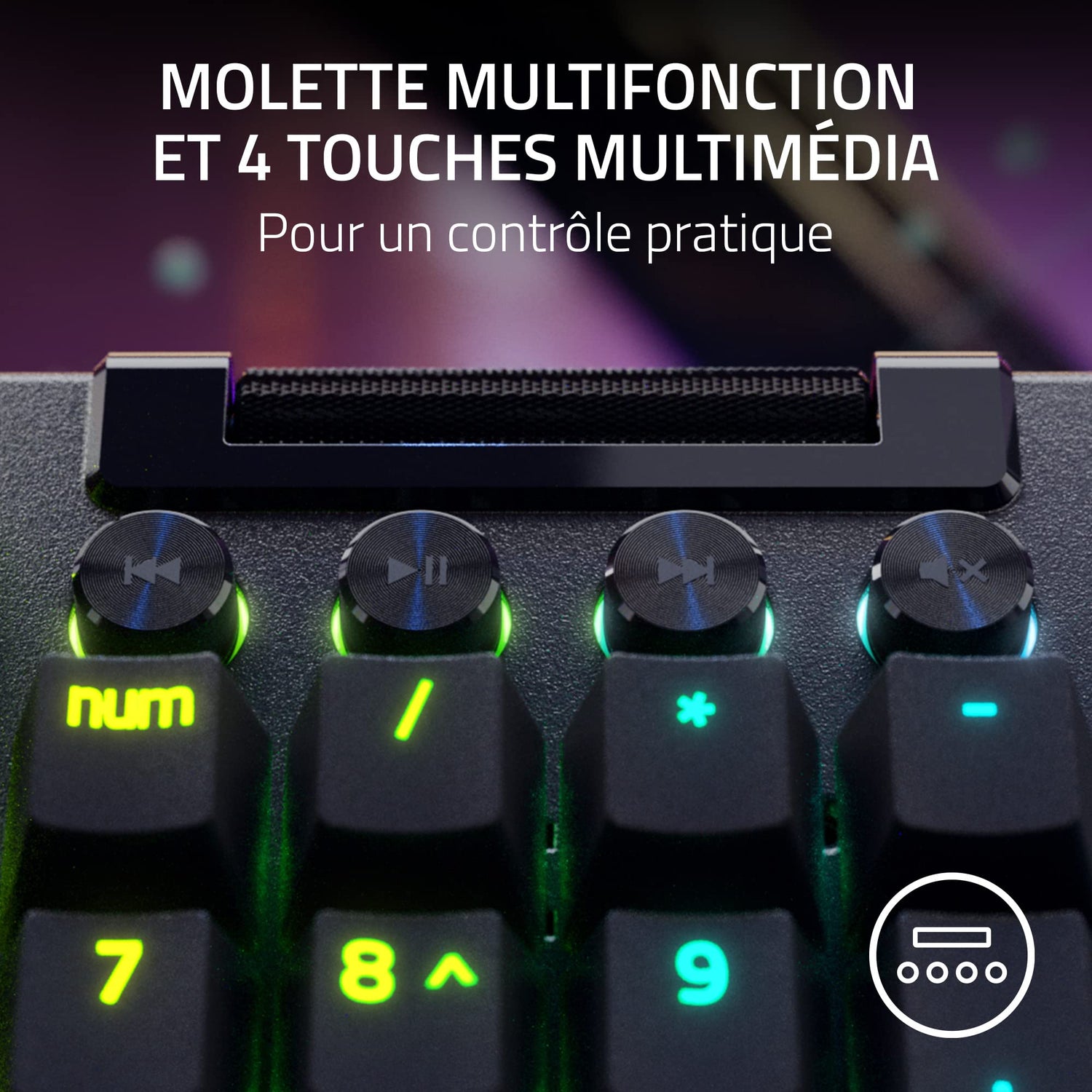 Razer BlackWidow V4 Pro (Switches Amarillo) - Teclado Gamer Mecánico (Interruptores Mecánicos Silenciosos, Rueda de 8 Teclas Macro Dedicadas, Reposamanos de Imitación, RGB Chroma) Teclado FR | Negro