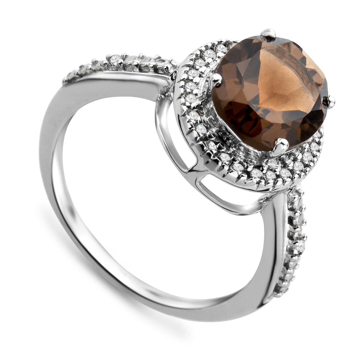 United One JM038R6WR - Anillo de oro blanco de 9 quilates con topacio marrón (.15), talla 18 (18,47 mm)