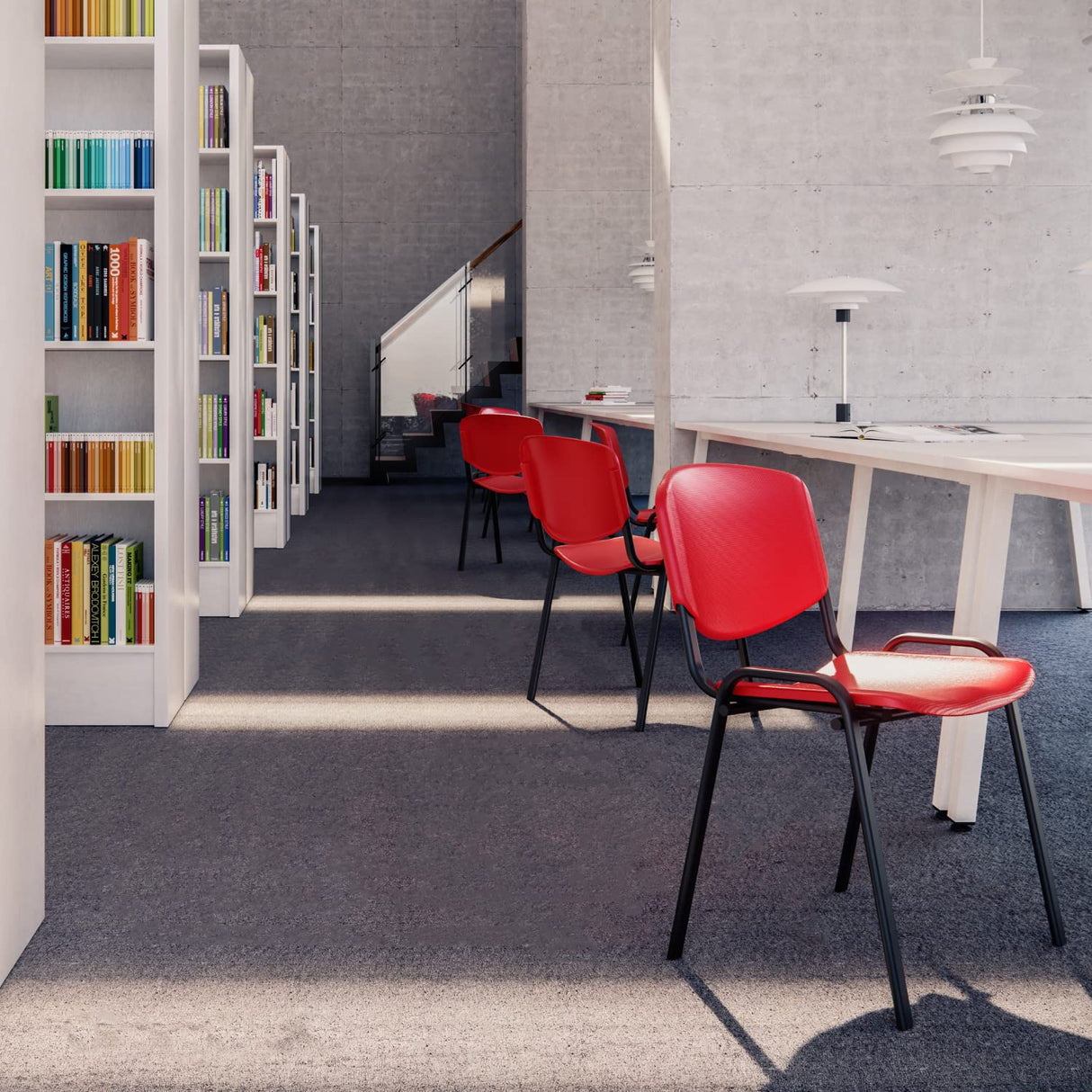 OFITURIA Silla de Oficina Sin Ruedas, Silla Confidente de Plástico con Estructura Metálica, Silla para Sala de Espera, Recepción, Reuniones, Conferencias, etc (10 Sillas, Rojo)