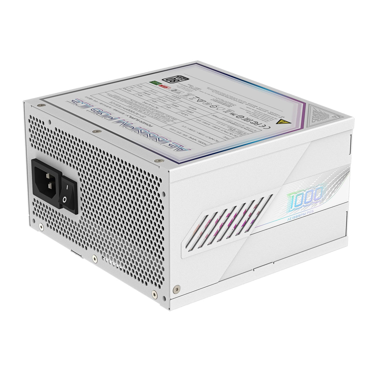 GIGABYTE AORUS Elite P1000W Ice Fuente de Alimentación - PCIe 5.0, 80 Plus Platinum, Diseño Completamente Modular, Ventilador de 120 mm, Compatible con ATX 3.0, Enchufe UE