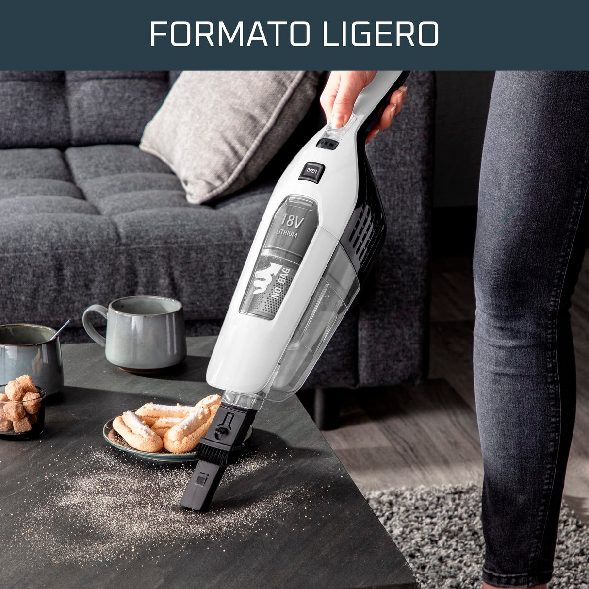 Rowenta Dual Force 2 en 1 RH6737 - Aspiradora 2 en 1 de mano y escoba eléctrica, cepillo motorizado con luces LED, batería 18 V, autonomía 45 min, sin cable, ligera y plegable, sin bolsa
