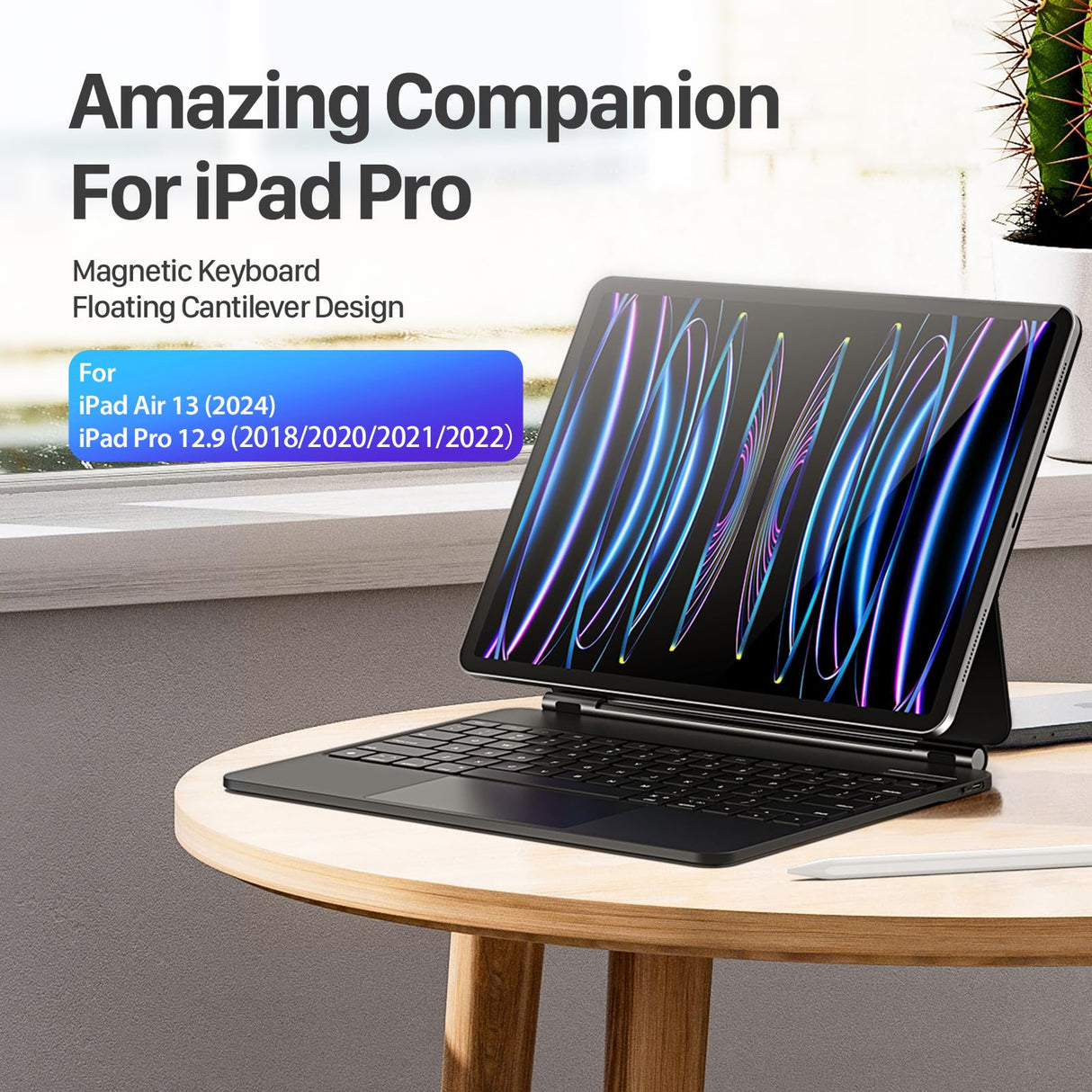 DUX DUCIS [MK Series - Funda con Teclado, diseñada para Apple iPad Air 13 (2024) / iPad Pro 12.9 (2018/2020/2021/2022), Funda de Cuero con Teclado Bluetooth magnético Flotante, Color Negro