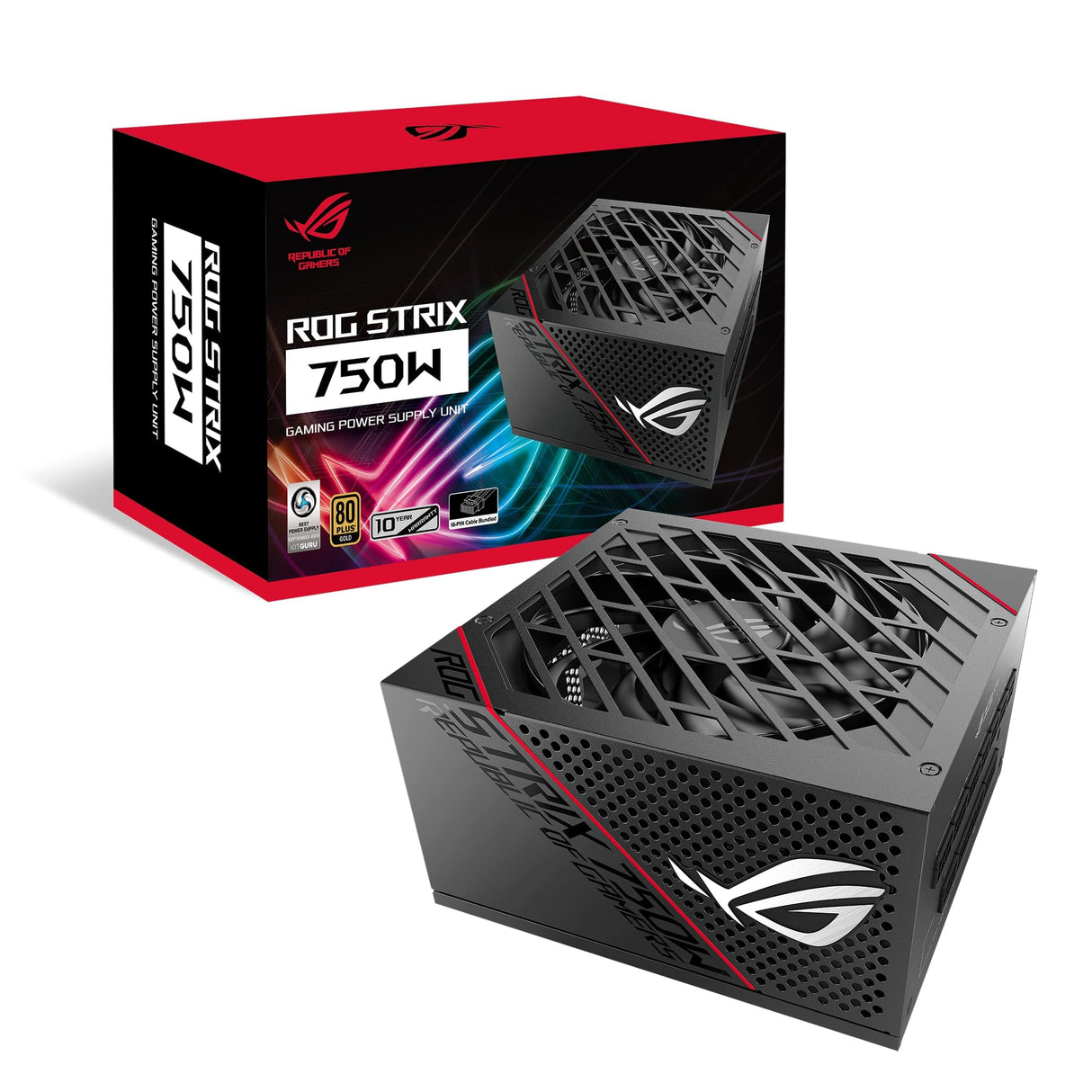 ASUS ROG Strix - Fuente de alimentación para Juegos (750 W, con Cable PCIe de 16 Pines (750 W, certificación 80+ Gold, Ventilador Axial-Tech, Compatible con ATX 3.0, Compatible con PCIe 5.0)