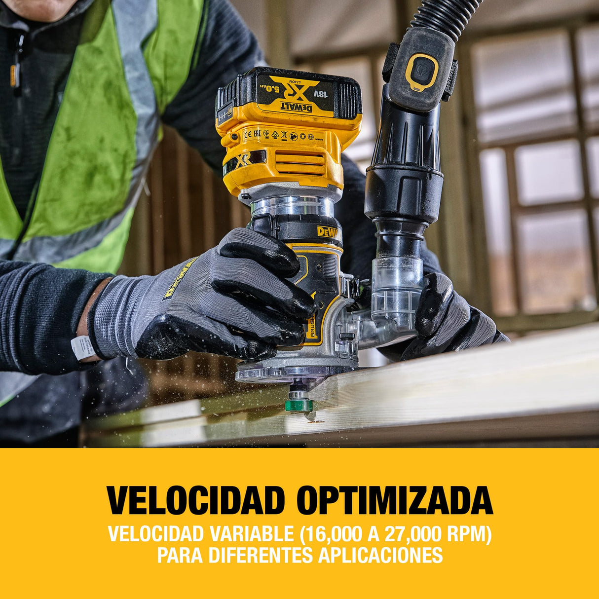 DEWALT Fresadora compacta XR 18V, motor sin escobillas, 1/4'' (8 mm), No incluye batería ni cargador, DCW604NT-XJ