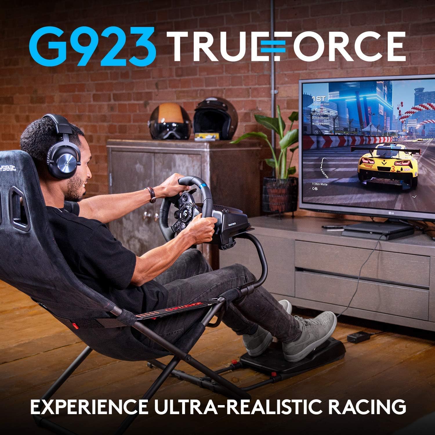 Logitech G923 Volante y Pedales de Carrera para PS5, PS4 y PC, Uk Inglés Enchufe de alimentación, Tipo G, Negro