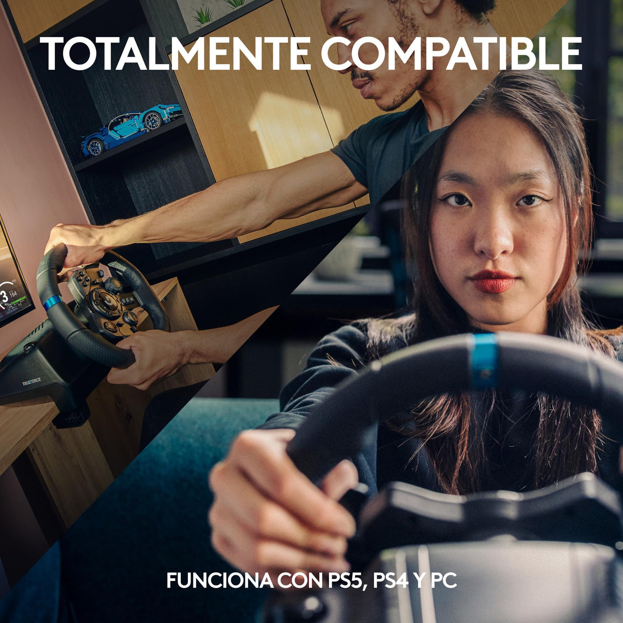 Logitech G G923 Racing Wheel and Pedals, Force Feedback TRUEFORCE,1.000 Hz, respuesta eficaz, control de salida de doble embrague, volante auténtico, para PS5, PS4, PC, Mac - Negro