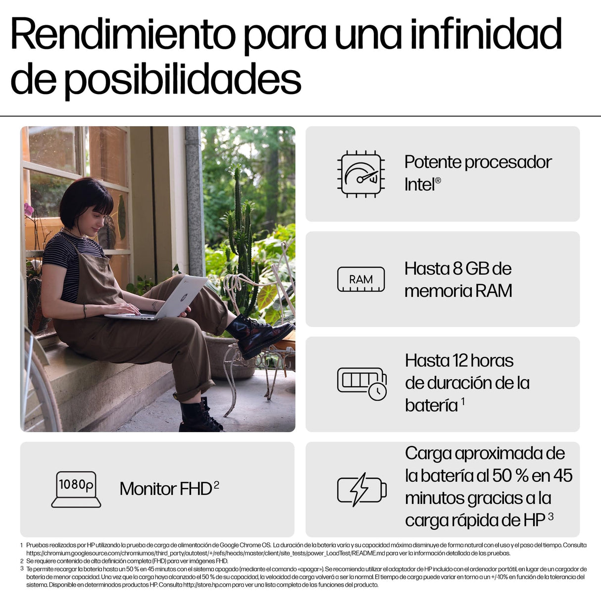 HP Chromebook Plus x360 14b-cd0004ns - Ordenador portátil con la IA de Google 14" FHD (Intel Core i3-N305, 8GB RAM, 256GB Flash, Intel UHD, ChromeOS, Cámara FHD) Silver - Teclado QWERTY Español