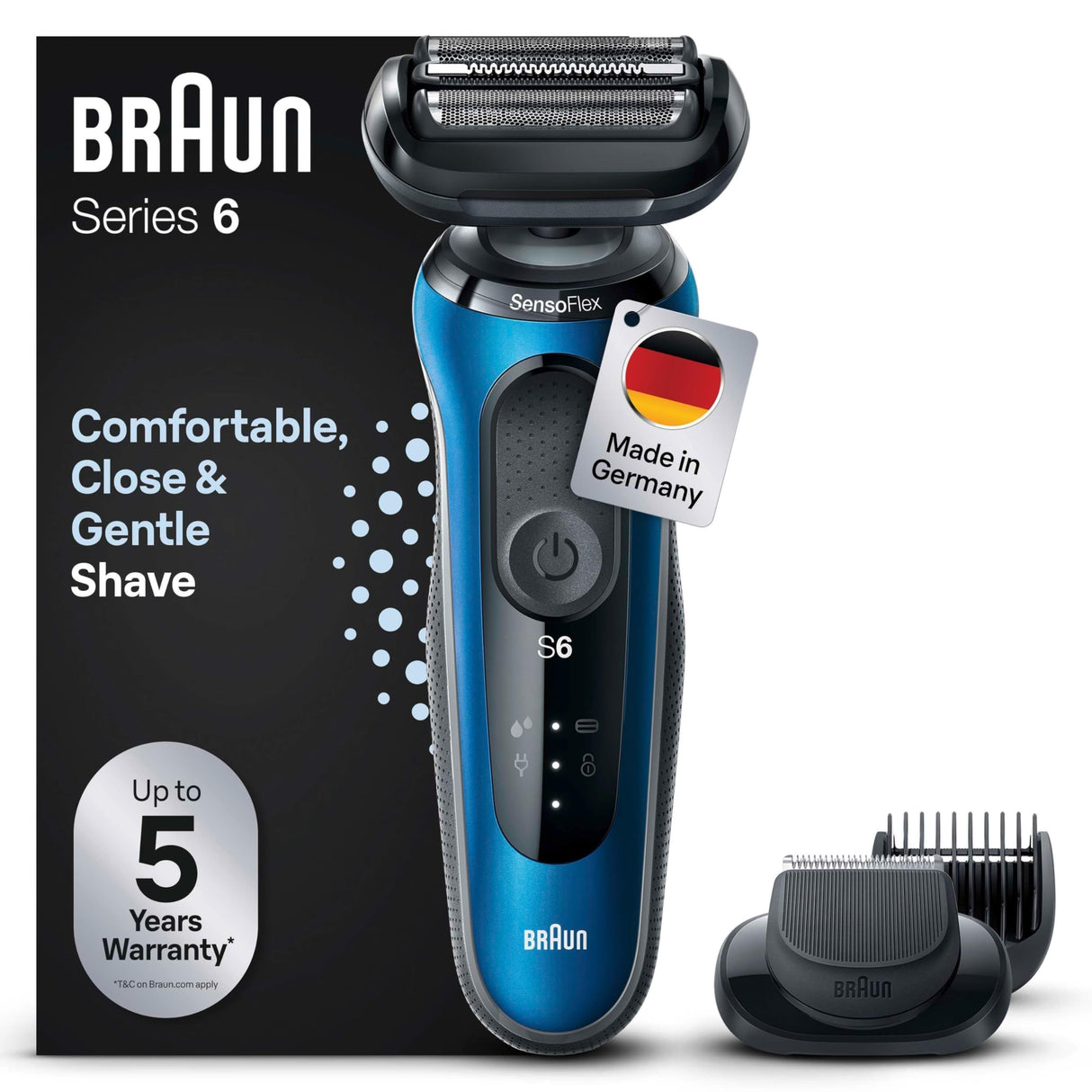 Braun Series 6 61-B1500s - Afeitadora eléctrica para hombre, con accesorio EasyClick, afeitadora eléctrica y recortadora de barba, SensoFlex, Wet&Dry, recargable e inalámbrica