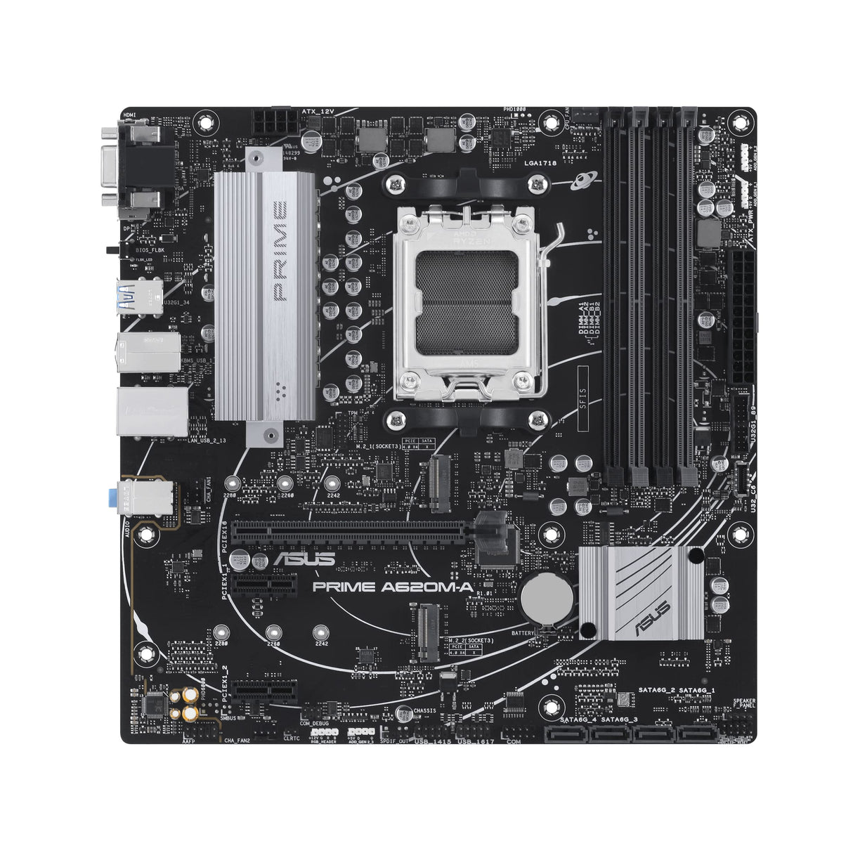 Asus Prime A620M-A-CSM - Modelo corporativo Estable, AMD A620, AM5, Micro ATX, 4 DDR5, VGA, HDMI, DP, GB LAN, PCIe4, 2X M.2