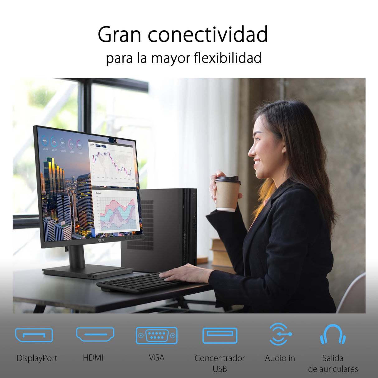 ASUS BE248QF Monitor Profesional de 24.1 Pulgadas, WUXGA 1920 x 1200, IPS, 100Hz, sin Marco, diseño ergonómico, HDMI, Eye Care, luz Azul Baja, antiparpadeo, Montaje en Pared, sostenibilidad