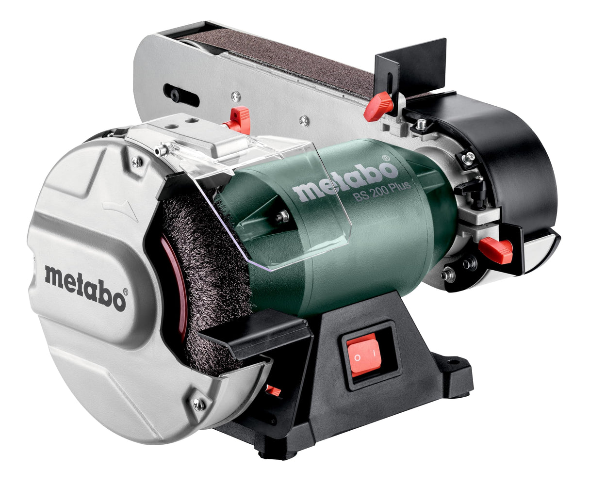 Metabo Lijadora Combinada Universal BS 200 Plus, Máquina para Lijar, Afilar y Desbarbar, Potencia 600W, para Madera y Metal, Multifuncional, Cable de 1.8m