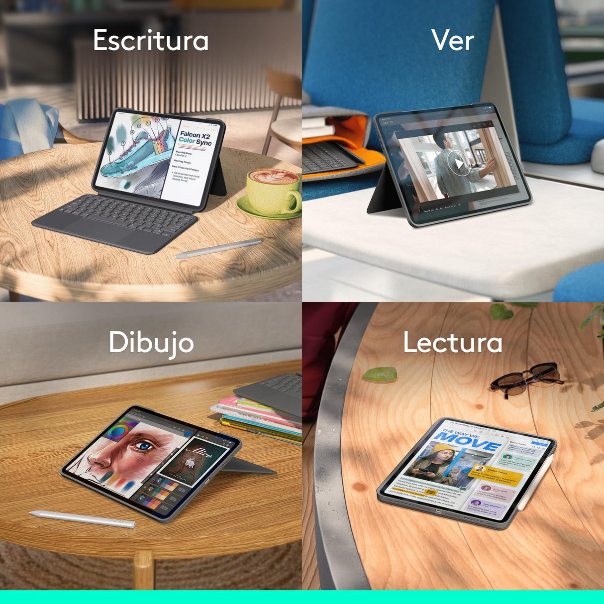 Logitech Combo Touch, Funda con Teclado, iPad Pro 11 Pulgadas (M4)(2024) - Teclado retroiluminado extraíble con Soporte abatible, Escritura cómoda, Modo Multiuso, Disposición QWERTY Español - Grafito