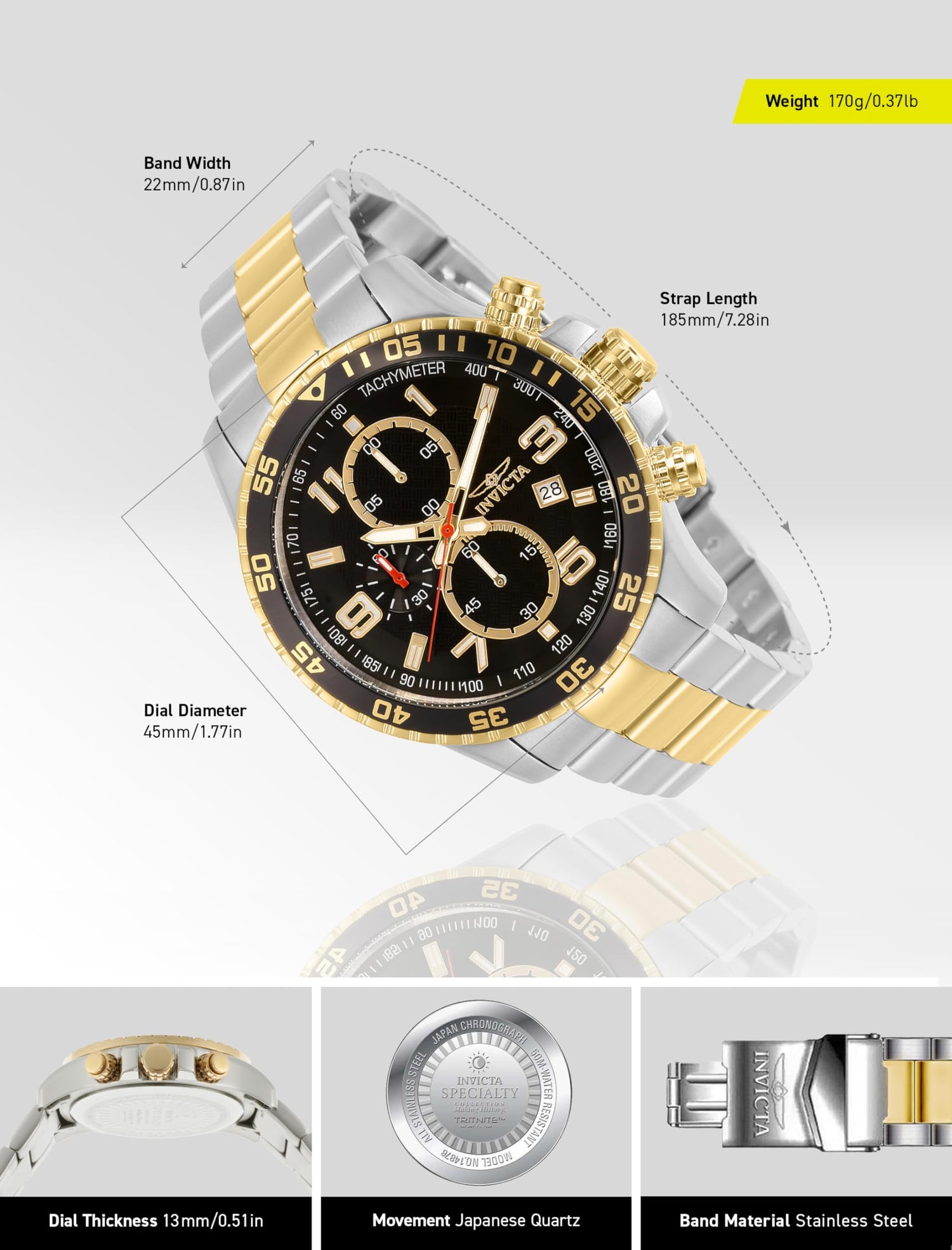 Invicta Specialty Reloj Cuarzo para Hombre de acero inoxidable - 45mm