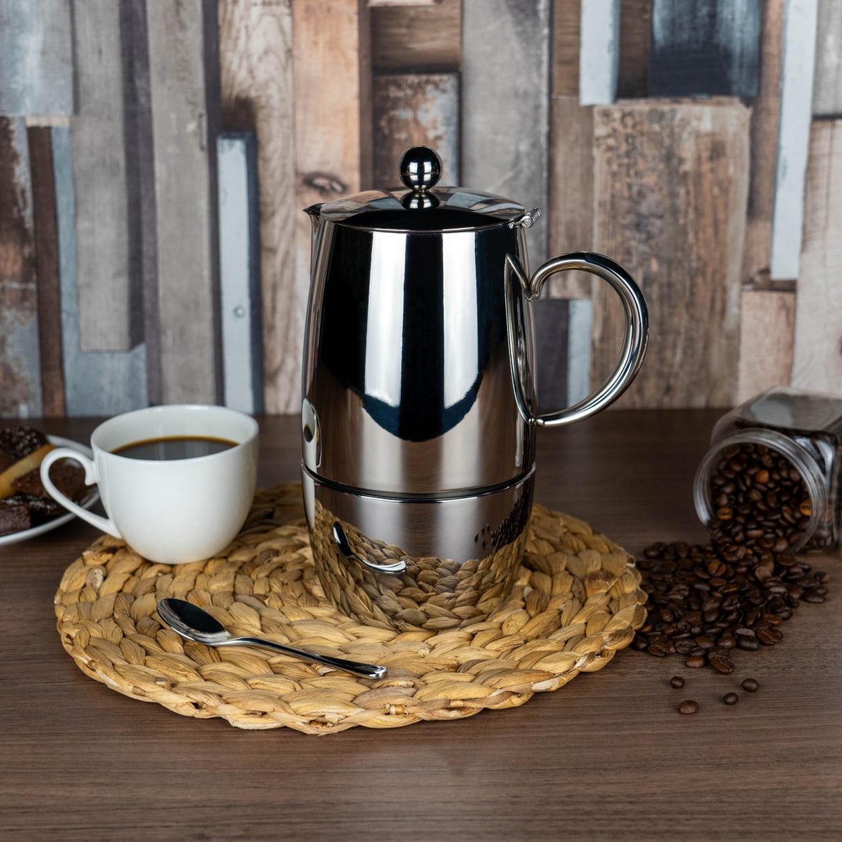 Café Stal BEC-06M Café Stål Bellux Range 18/10 - Cafetera espresso de acero inoxidable estilo clásico para estufa, diseño de olla Moka italiana, asas huecas de tacto frío, 6 tazas (280 ml)